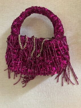 Magenta Sequin Fringe Evening Bag - Unbranded